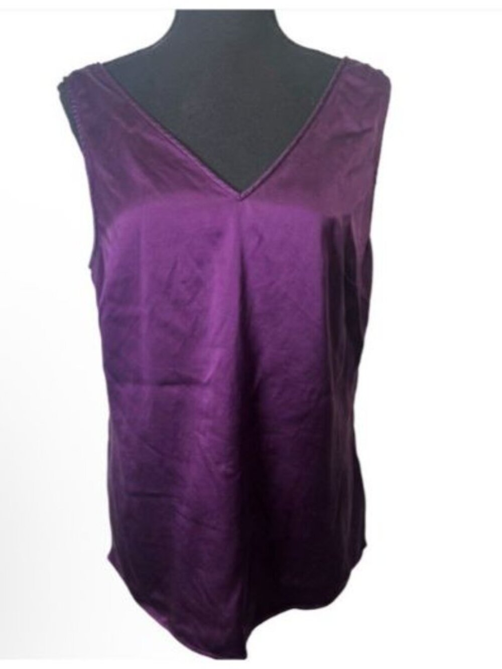 RaVella Amalfi Charmeuse Silk V Neck Tank Top Mulberry Purple Sz M Washable